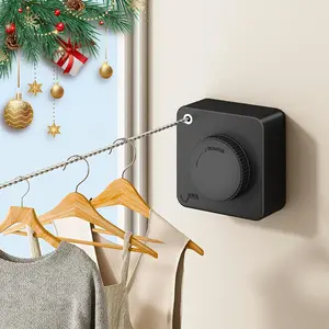 Retractable Clothesline Indoor 15.6 Ft Non-Sagging Stainless Steel Laundry Hanger Space-Saving Dryer Hanging Rack for Bathroom Balcony Square Black