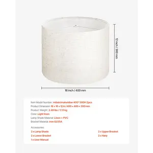 VEVOR Drum Lamp Shade 2 Set, 16 in Topx 16 in Bottomx 12 in High, Large Lampshade with Harp, Replacement Lamp Shade for Table Lamps Floor Lamps Pendant Lights, Easy Assembly Required (Light Linen)