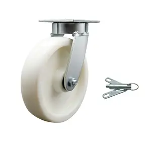 Heavy Duty Kingpinless Swivel Top Plate Caster with Bolt on Swivel Lock and 8 Inch Nylon Wheel with Ball Bearings - 1,250 lbs. Capacity/Caster - Service Caster Brand