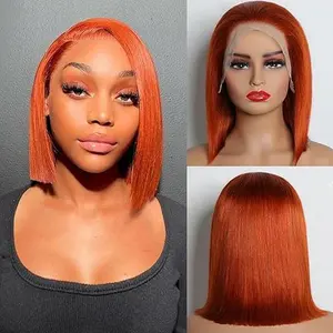 gk Ginger Orange Human Hair Lace Front Bob Wig, 10 Inch 13X4 HD Transparent Lace, Pre-Plucked With Baby Hair, Glueless Wear-and-Go Resealable Short Frontal Wig For Black Women