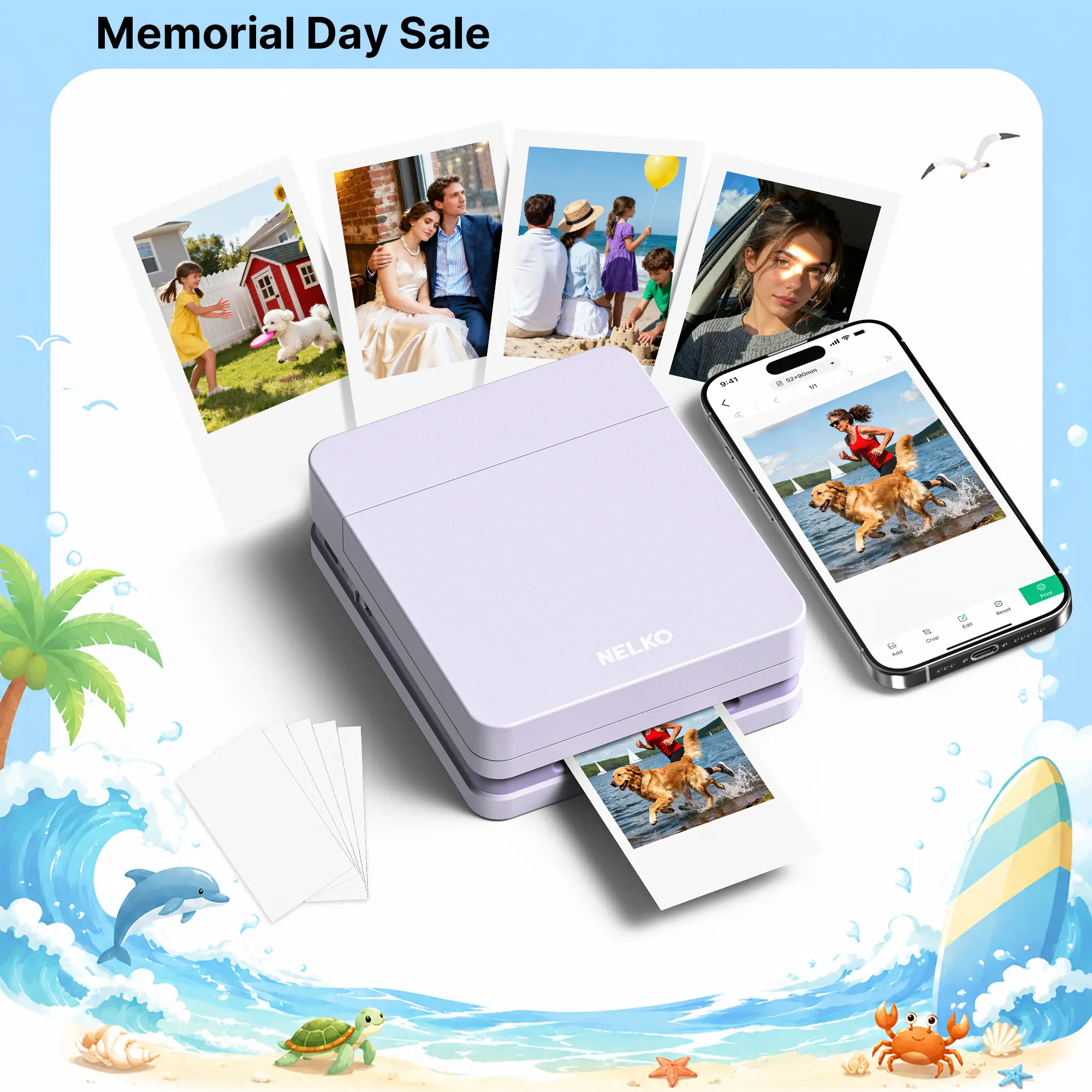 Nelko Pocket PP01 Instant Inkjet Photo Printer, Portable Mini Color Wireless Mobile Printer with 5 Photo Papers, Bluetooth-Compatible for iOS/Android, Fun Editing App, Mini Gadgets for Purse, Mothers Day Gift for Mom, Boyfriend Birthday Gift