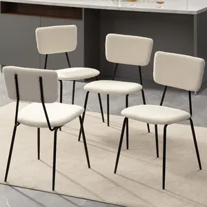 Dining Room Chairs Set of 4 - Modern Boucle Fabric Kitchen Chairs, Accent Living Room Chairs with Metal Legs for Dining Room, Kitchen - White