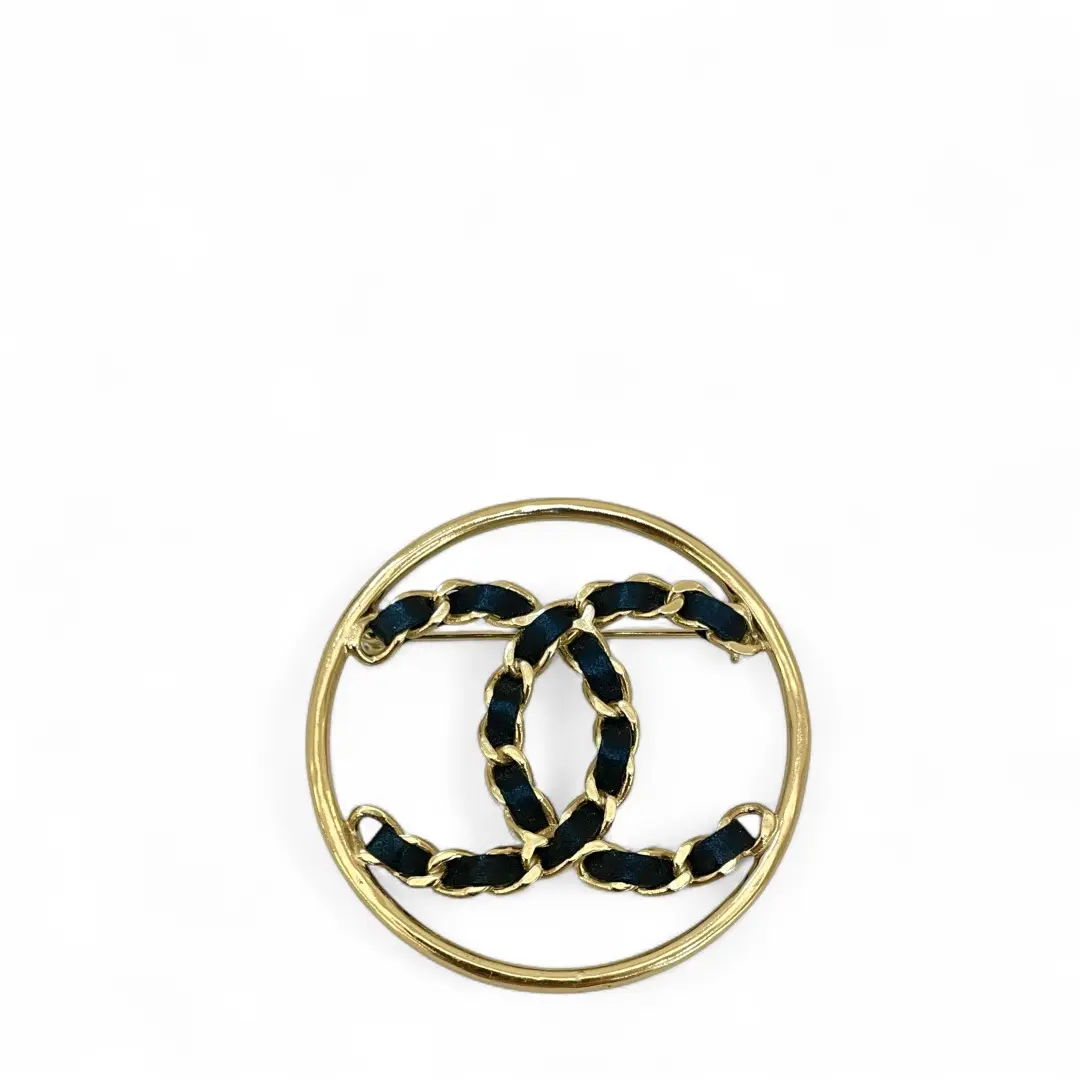 Pre-owned Chanel CC Brooch Metal Leather Black Silver (015sc)