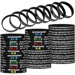 4/8/12 Pcs Bible Verses Bracelets Motivational Christian Rubber Bracelets Faith Hope Wristbands Bracelets Christian Scripture Bracelets for Men Women