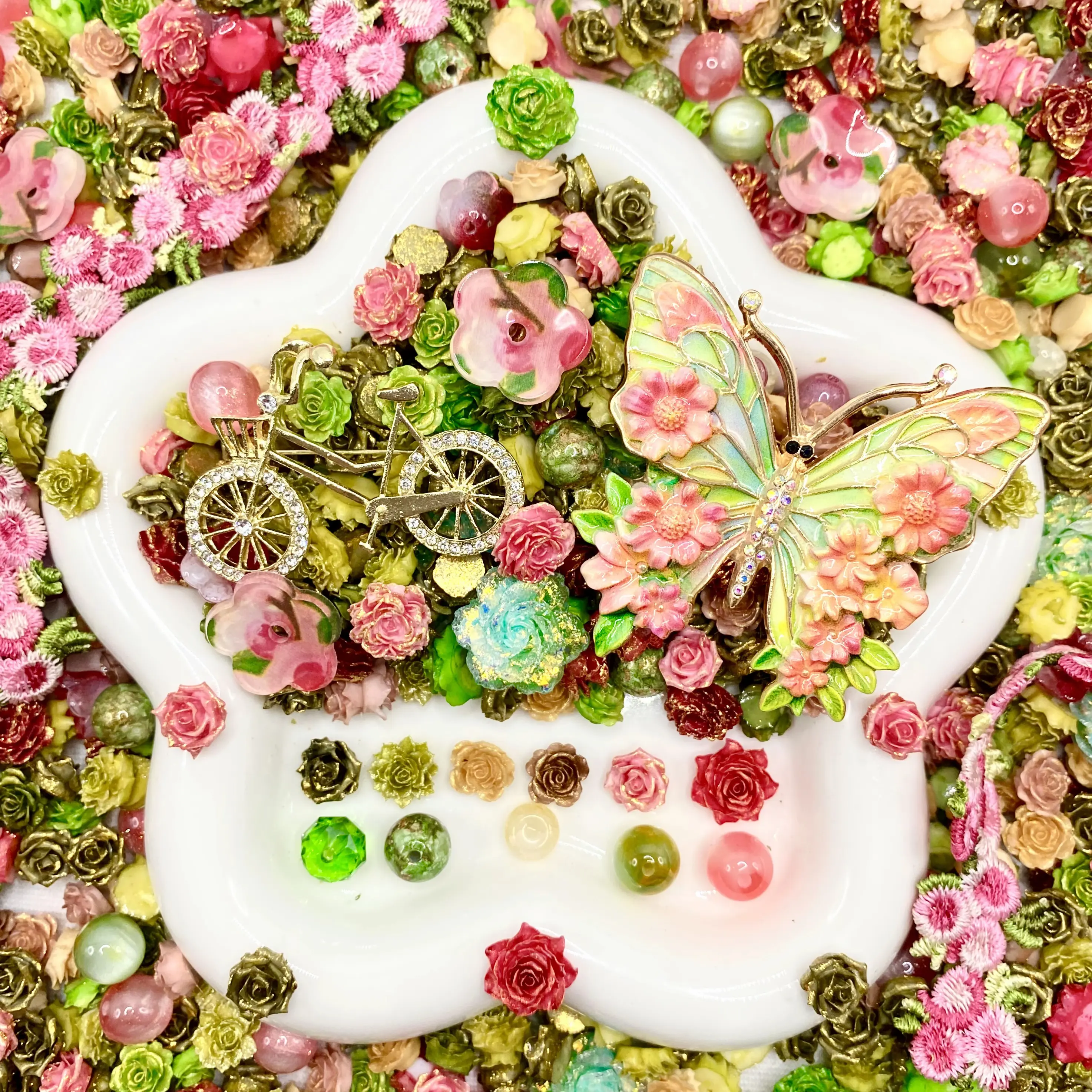 Secret Garden - Soft Resin Nail Art Charms with Beads – Drillable Floral Resin Decorations for Press-On Nails, Jewelry & DIY Crafts
