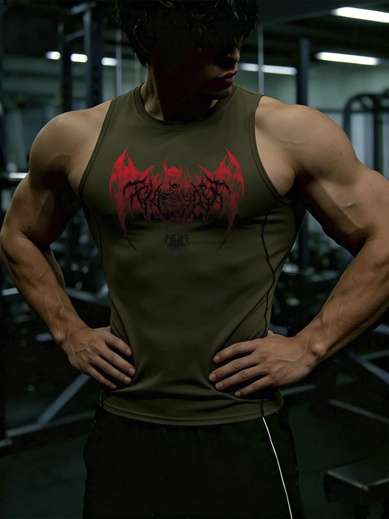 Men's Y2K Skull Wings Print Tight Sports Vest, Tight Fit Quick-Dry Breathable, Summer Sleeveless Top, Ideal for Running Volleyball Football Outdoor Activities