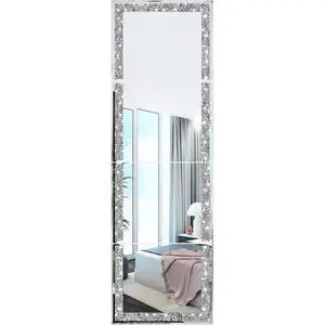 Full Length Mirror Tiles, Crystal Crush Diamond Body Wall Mirror, 14''x11'' 4PCS Glass Frameless Make Up for Home Decor, Room and Wall Decor