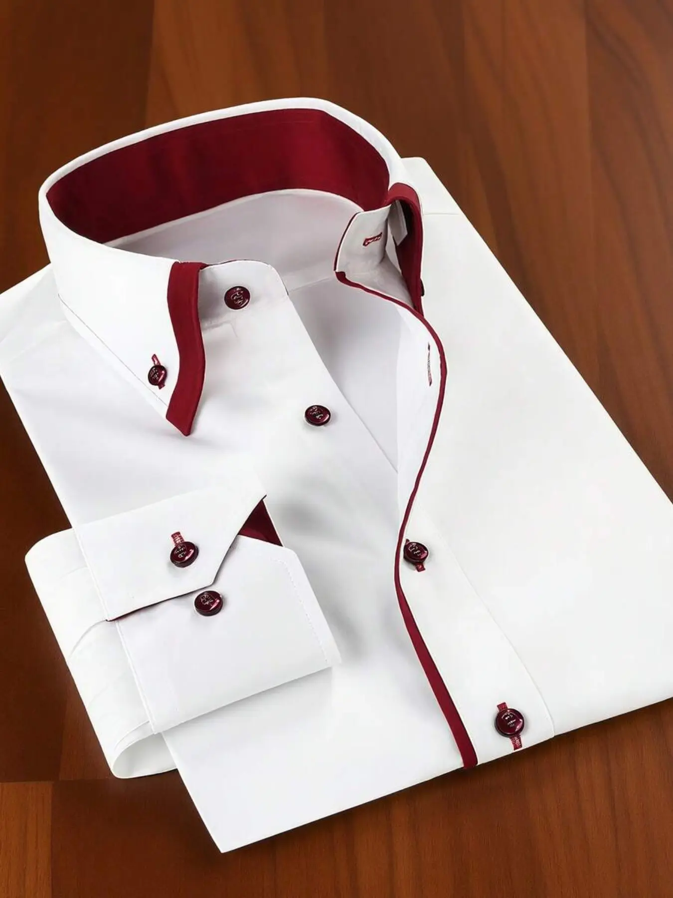 💯Confidence-Boosting Stretchy Contrast Color White Shirt | Men's Daily Office Wear Eye-Catching Slim Fit Long Sleeve Shirt, Premium Versatile Business Casual Shirt, Elegant Button Front Design, Menswear Top, Button Front Shirts