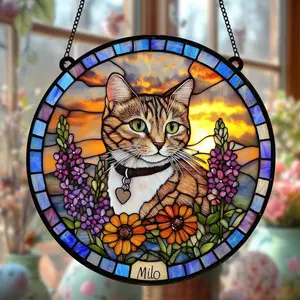 [NEW] Loss of Cat Gift – Personalized Stained Glass Cat Suncatcher, Pet Memorial with Name, Custom Pet Keepsake