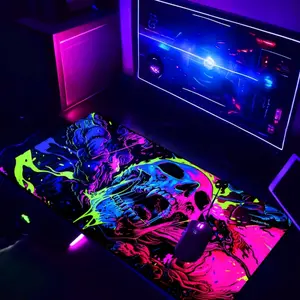 Large UV Reactive Black Light Activated Neon Glow Gaming Mouse Pad - Features a Non-Slip Rubber Base, Washable Surface Suitable for Pc/Laptops, Compatible with UV Lights, Glows Under UV, Ideal for Office And Computer Setups