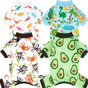 XPUDAC 4 Pack Adorable Dog Pajamas Soft Doggie Clothes for Dogs Cats Avocado Monkey Dinosaur Prints Universal Fit Comfortable Sleepwear