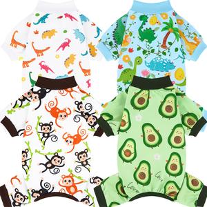 XPUDAC 4-Piece Soft Dog & Cat Clothing, Breathable Sleepwear with Playful Avocado, Monkey, Dinosaur Animal Print, Universal-Fit Comfortable Pet Apparel Summervibes Petlovers Costume