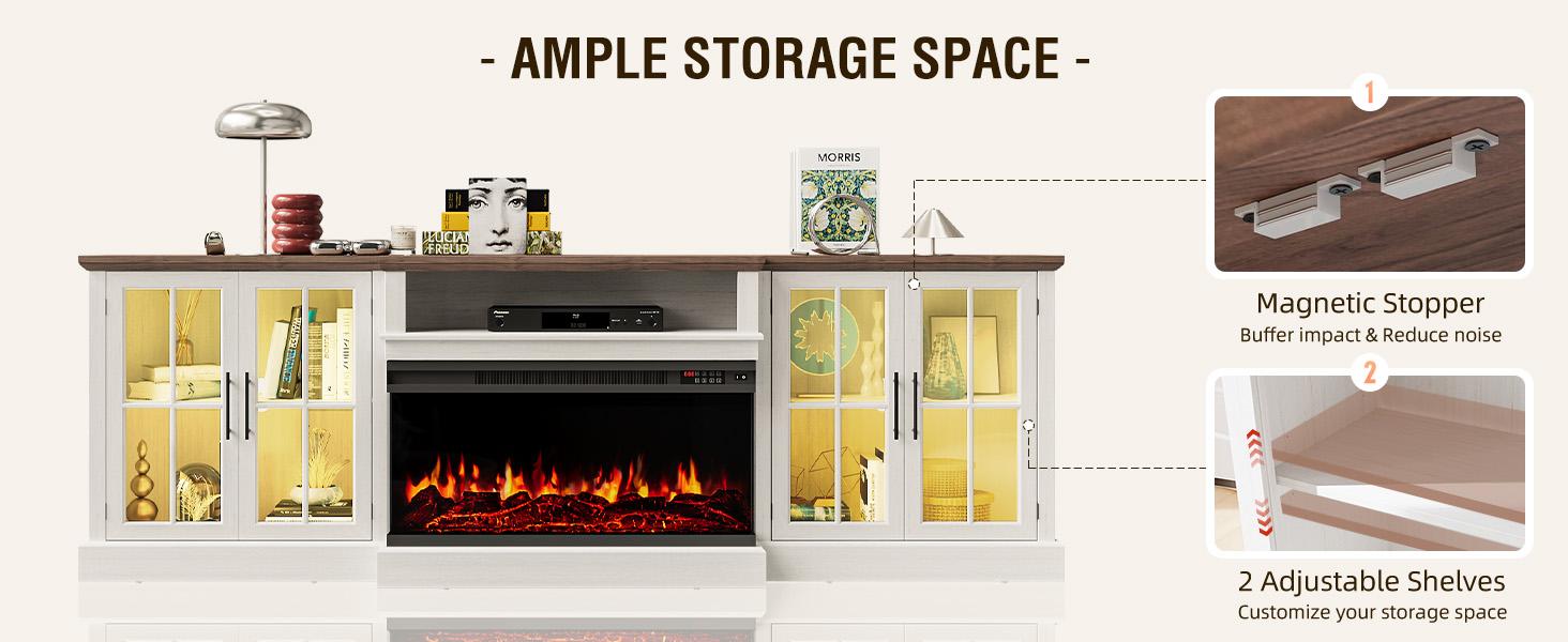 【Ships in 3 Packages】oneinmil 98" Farmhouse TV Stand with 36" Fireplace for TVs up to 100" Media Entertainment Center Adjustable Shelves Large Storage Cabinets White & Black 【Ships in 3 Packages】oneinmil 98" Farmhouse TV Stand with 36" Fireplace for TVs up to 100" Media Entertainment Center Adjustable Shelves Large Storage Cabinets White & Black