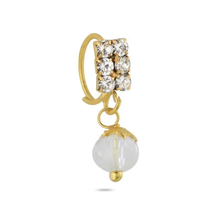Gold Plated Square 6 Diamond Nose Ring with Clear Ball End 20 Gauge Double Micron Handmade in India Tarnish Free Hypoallergenic