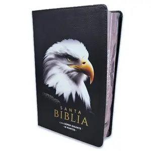 Biblia Letra Súper Gigante 19 puntos Mediana RV1960 imit piel negro águila y canto con mensaje