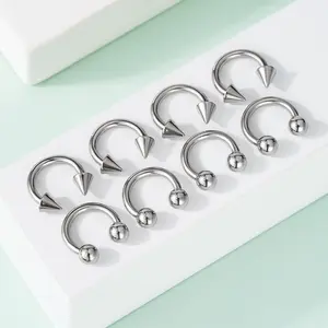Oufer 14G 8PCS 8/10/12MM Ball and Spike Ends Septum Ring Circular Barbell