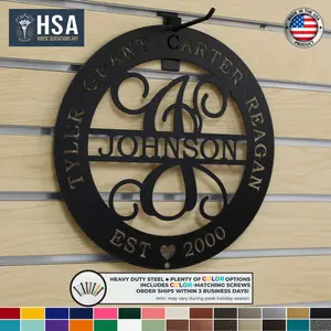 Personalized Family Name Metal Sign Monogrammed Metal Wall Decor – Monogram & Established Date Sign