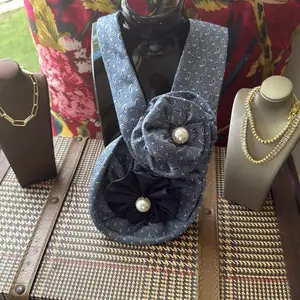 Upcycled Feminine Necktie with Pearl Accents and Floral Design