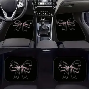 4pcs Pink Bow Car Mat Set - Durable Polyester Material, Easy to Clean, Front and Rear Seat Protection, All-Weather Use, Suitable for Trucks, Cars, SUVs, Perfect Gift, Girly Car Accessories, Car Interior Accessory, Car Floor Mats