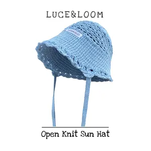 【LUCE&LOOM】Pastel Crochet Sun Hat | Breathable No Sweat Open Weave | Adjustable Lace-Up Strap & Wide Brim for Summer Outdoor Activities & Vacation Wear