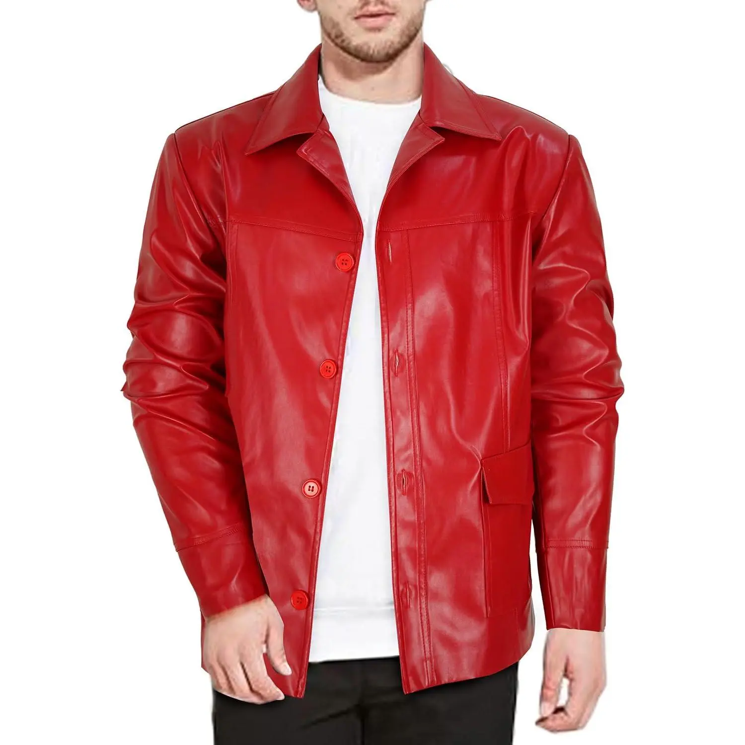 Men's Red Leather Classic Club Jacket, Menswear Casual Soft Top & Coat, Coats