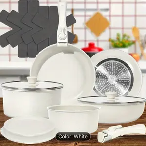 15 Pcs Pots and Pans Set Non Stick Detachable Handle Induction Cookware Nonstick Stainless Steel White For Home Cooks Perfect Gift for Housewarming