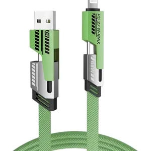4-in-1 USB-C Cable, PD 65W Fast Charging Cable & Data Sync,Flat Braided Charger Cord with Type C/USB A for Laptop iPhone iPad MacBook Samsung