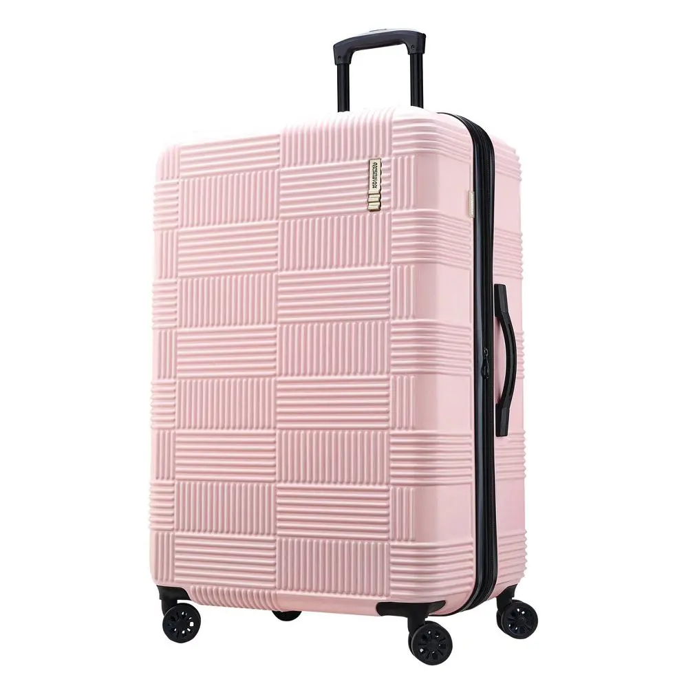 American Tourister NXT Hardside Large Checked Spinner Suitcase - Pink: Retractable Handle ABS Material American Tourister NXT Hardside Large Checked Spinner Suitcase - Pink: Retractable Handle ABS Material