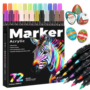 24/48/72Colors Acrylic Paint Markers Pen, Dual Tip Acrylic Paint Markers with Brush And Fine Tips for Adults, Wood, Stone, Rock Painting, Glass, Ceramic Surfaces, DIY Crafts Making.School supplies