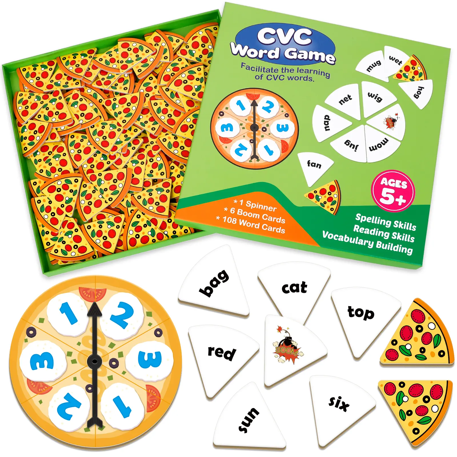 Kasfalci CVC Phonics Flash Cards & Word Games,Learn to Speaking ,Spelling,Reading ,Sight Word, Speech Therapy Toys for Toddlers Use in Kindergarten Preschool Learning Activities Flashcards Talking Flashcards
