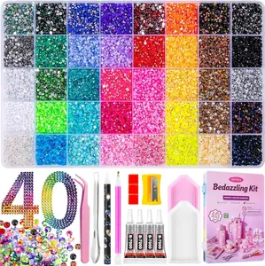 Bedazzling Kit 40000Pcs 40 Color Resin Jelly Rhinestones, Multicolor 3mm Flatback Gems for Diamond Art, Bedazzler Kit with 4Pcs 10ml B7000 Jewelry Glue & Tools for DIY Nail Art Crafting Makeup Adults