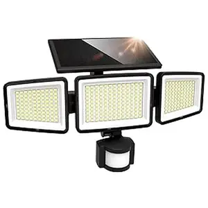 UME Solar Outdoor Lights 302 LED 3000LM, IP65 Waterproof Motion Sensor Outdoor Lights, 3 Heads Solar Security Flood Lights 270 Wide Lighting Angle with 3 Modes for Garden Patio Yard