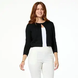 Nina Leonard 3/4-Sleeve Bolero Cardigan with Pointelle Stitching