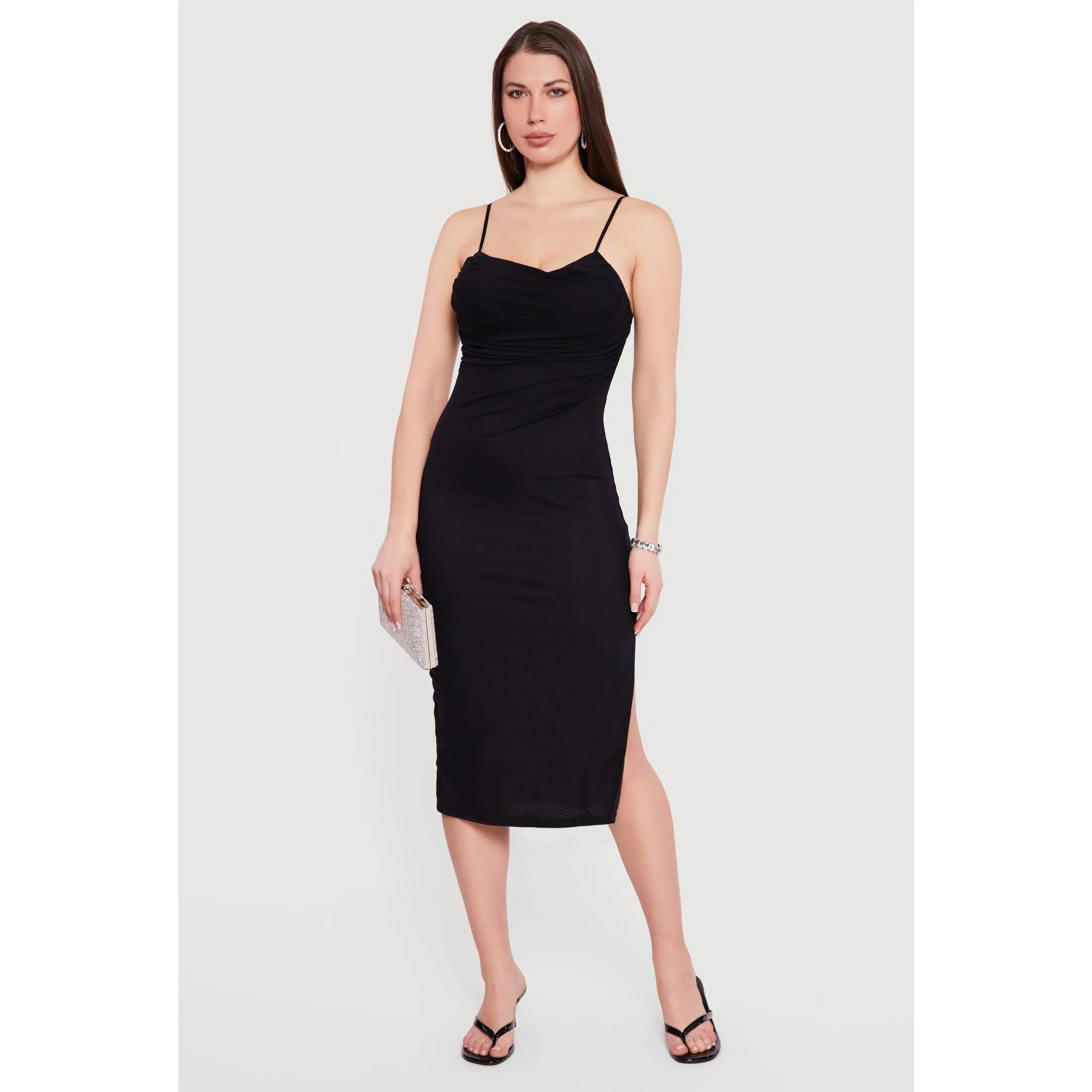 Ruched Cami Dress with Side Slit