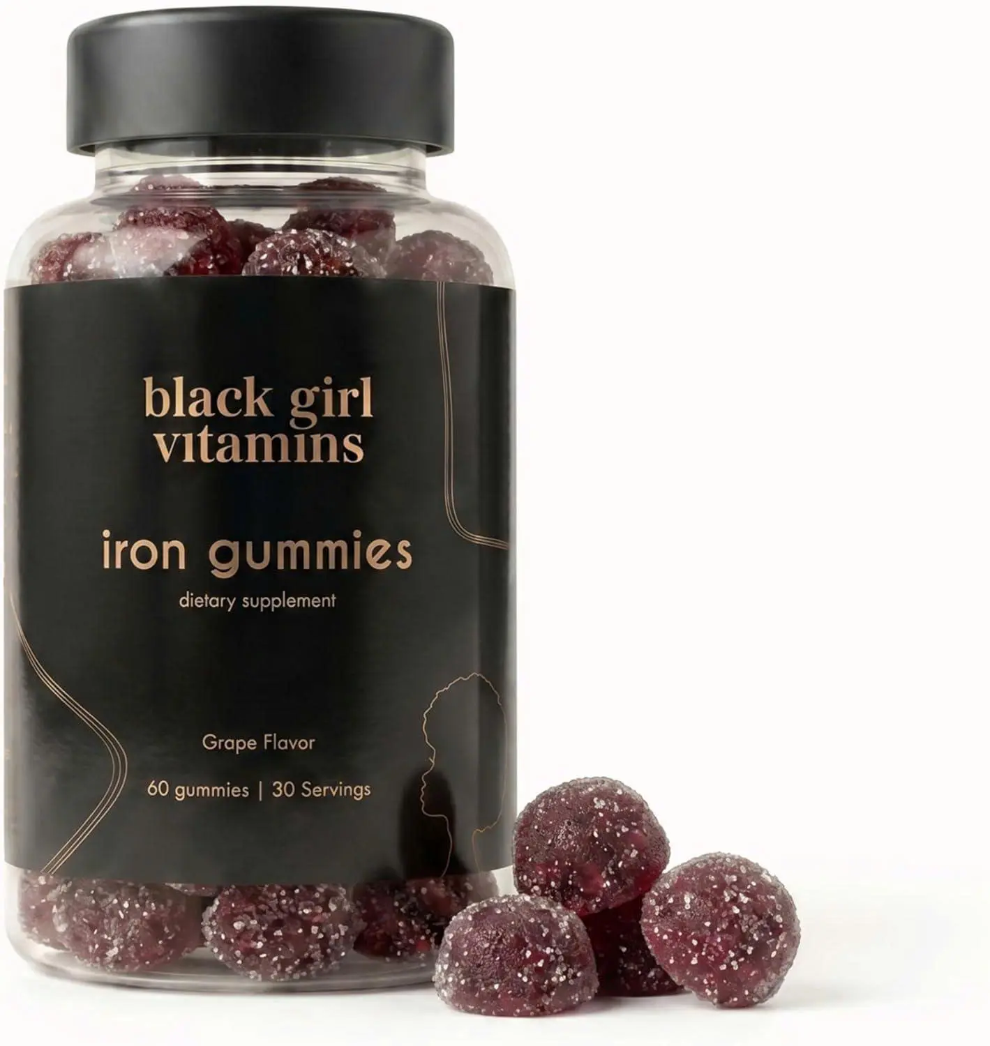 Black Girl Vitamins - Iron Gummies (20 mg), Supports Iron Deficiency & Anemia, Gluten-Free, Gelatin Free, Made in The USA (Grape, 60 Count) 30 Day Supply