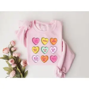 [Sale Up To 50%] Valentines Day Sweatshirt, Conversation Hearts Sweatshirt, Valentines Day Shirts for Women, Valentines Day Gift, Cute Heart Sweatshirt, streetwear graphic tee