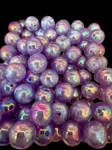 B104- (10PCS) 15mm GLOW Purple Rainbow UVAB Galaxy Iridescent Glitter Acrylic Beads to DIY