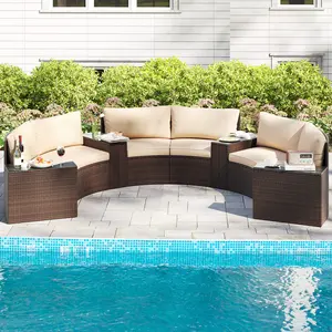 COSTWAY 5/7 Pieces Patio Furniture Set, Rattan Wicker Sectional Loveseat with Thick Cushions and Side Tables, Outdoor Patio Conversation Set for Backyard, Poolside, Porch, Balcony, Deck