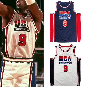 1992 USA #9 basketball jerseys legend for Sewing embroidery Retro basketball uniform big size Mesh breathable Casual loose Outdoor sportswear White Blue Gym Workout Tops 90s Dream Team Training clothes and Vests S-3XL