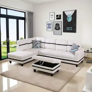 Sectional Couch White Faux Leather L-Shape Sofa With Chaise for Living Room Furniture Sets White-3 Facing Left Chaise Semi PU Material 3-Piece Set Modern Look - Durability