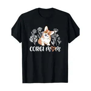 1pc Corgi Mom Casual Cotton T-Shirt, Short Sleeve Round Neck, Digital Print Design, High Stretch Fabric, 180gsm, Unisex for All Seasons