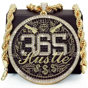Huge Extra Large "365 HUSTLE MONEY SIGN" 14k Gold Plated Necklace