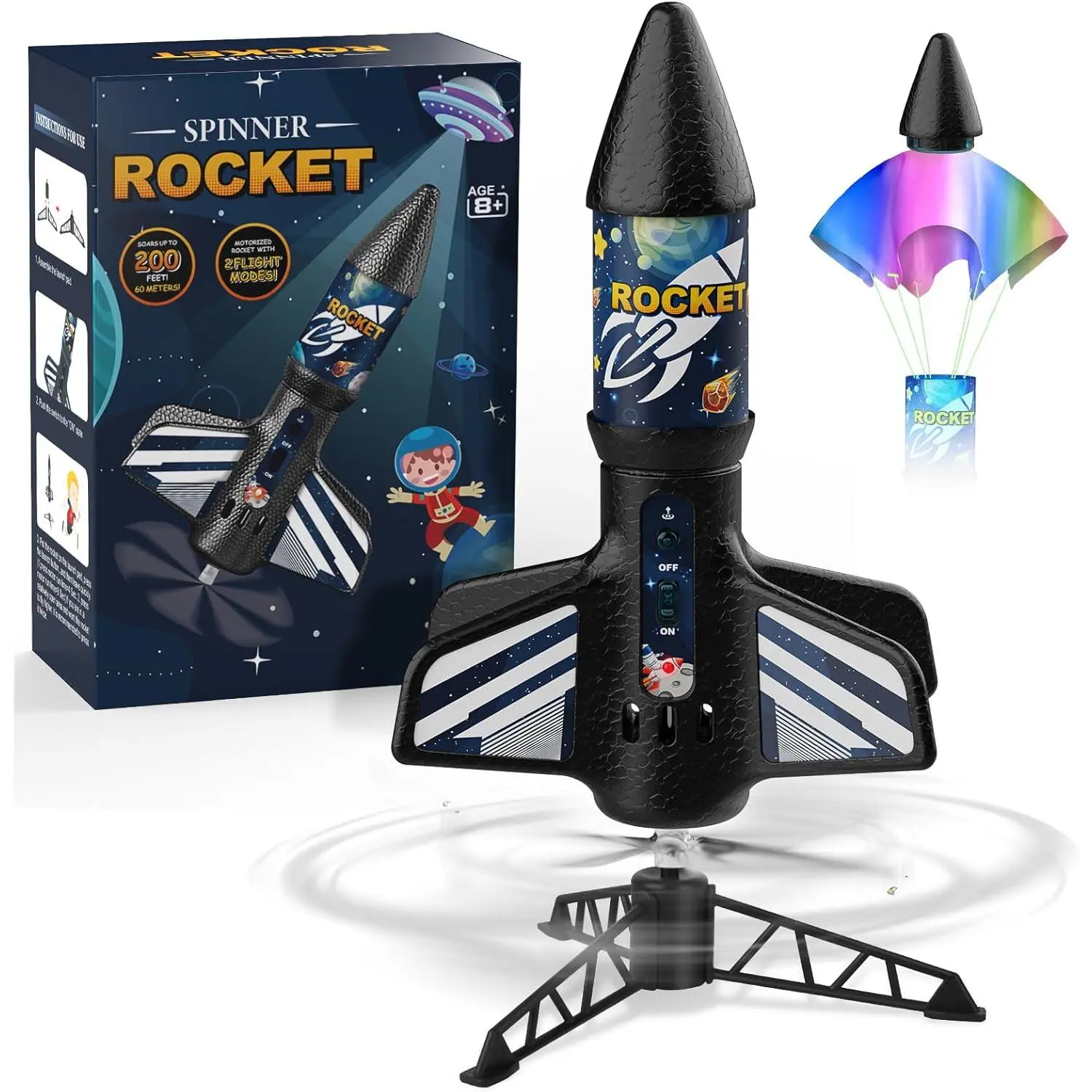 Rocket Launcher for Kids, Self Launching Motorized Air Rocket Toy, Outdoor Toys for Ages 8-12, Model Rockets with Parachute Safely Land, Spaceship Launch up to 200 ft Birthday Gifts for Boys