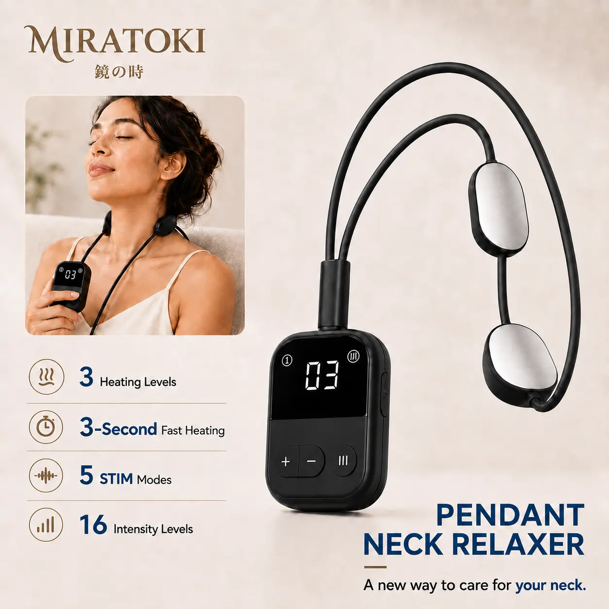 MIRATOKI Pendant Neck Relaxer, Wearable Heat & Micro-Pulse Massager, Cordless Neck Loop Device for Neck & Shoulder Relaxation, Full Body Wellness Routine