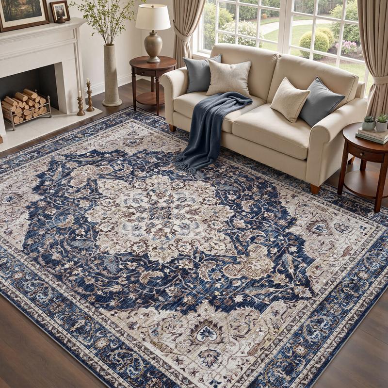 MontVoo Vintage Medallion Rug, Retro Distressed Design, Washable Non-Slip Area Rug, Farmhouse Aesthetic Home Decor for Living Room, Bedroom