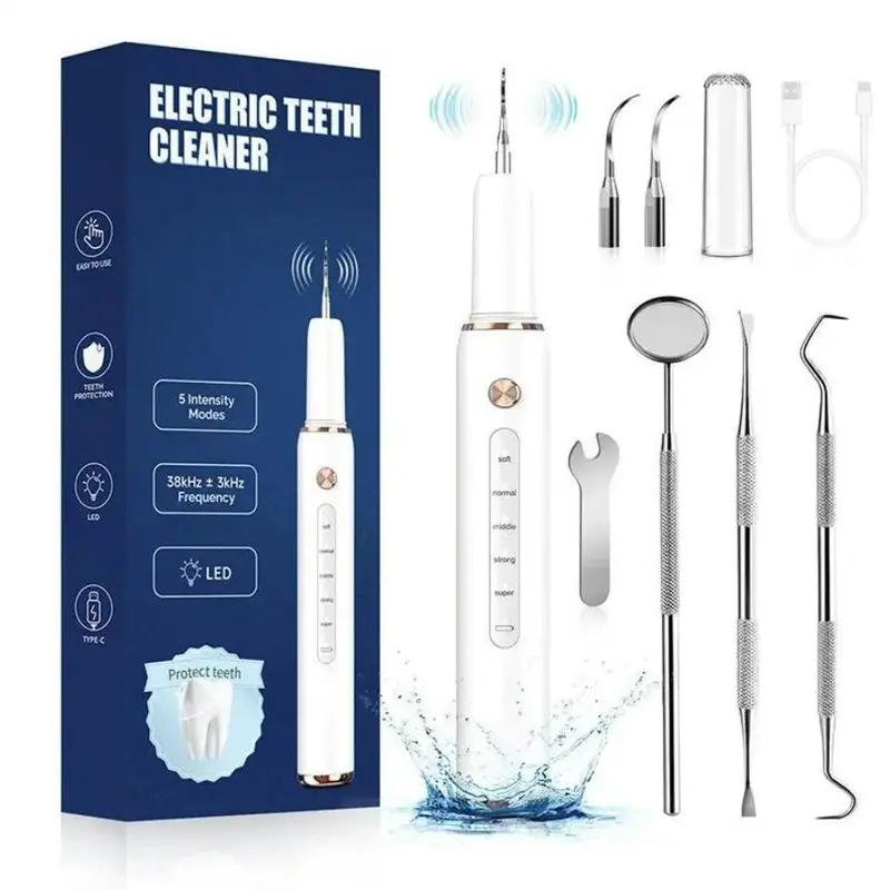 Glam Goddess Rechargeable Electric Teeth Cleaning Machine, 5 Modes, 3 Removable Replaceable Heads, Waterproof Oral Irrigator with Plaque & Tartar Remover, Antibacterial Cleansing Dental Care Kit for Home Use
