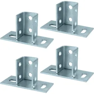 4 Pack 2 Slot U Post Base for 1-5/8" Square Strut Channel, Ground Floors Mount, 3/16" Thick