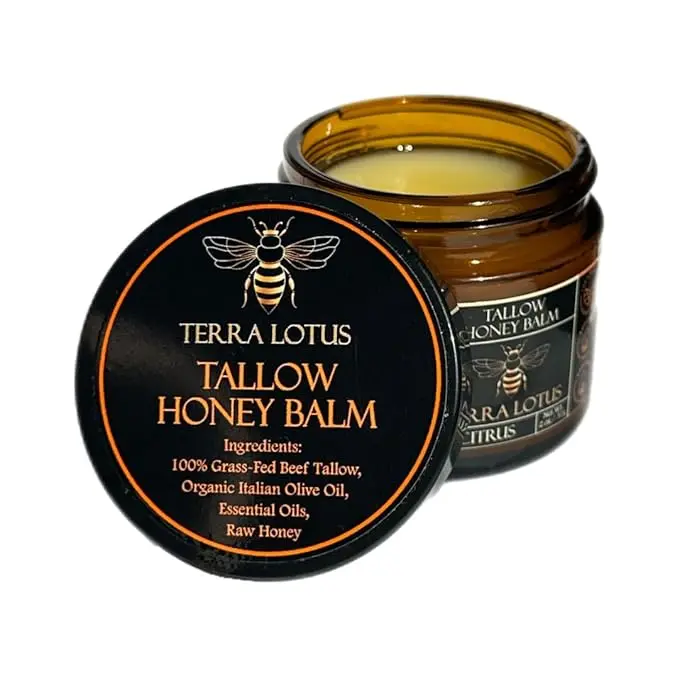Terra Lotus - Organic Grass-Fed Beef Tallow Balm with Raw Honey - Moisturizing Cream for Soft, Smooth Skin - Handmade All-Natural Moisturizer (2 Oz, Citrus)