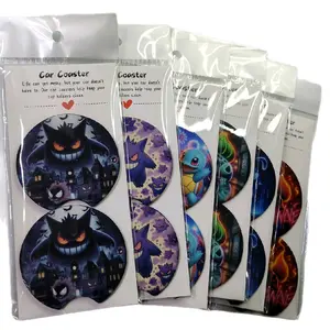 1 X HANDCRAFTED 3" CAR COASTER SET OF 2 FEATURING POKEMON DESIGNS AND MORE