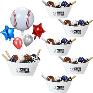 6 Set Senior Night Decoration Baseball Oval Baskets 13.39 x 7.48 x 5.91 Inch with Baseball Balloons and Star Balloon Complete Gift Basket for Senior Class